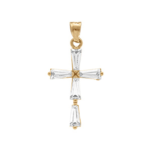 Pendentif en vermeil croix avec oxydes blancs baguette - 20mm x 12mm