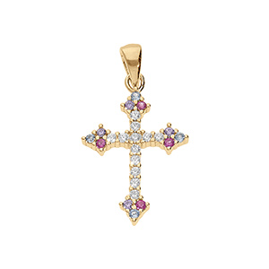 Pendentif en vermeil croix  avec oxydes blancs et multi couleur - dim 20 mm x 15 mm