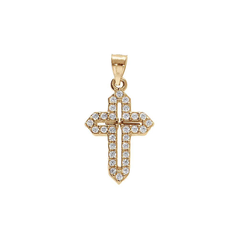 Pendentif en vermeil croix  avec oxydes blancs sertis - 15x10mm - Vue 1