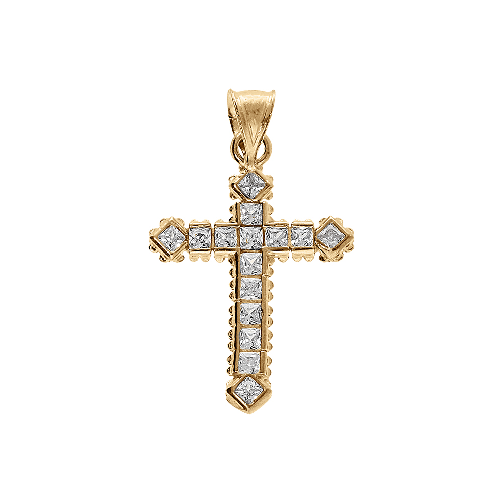 Pendentif en vermeil croix  avec oxydes blancs sertis - 17x12mm - Vue 1