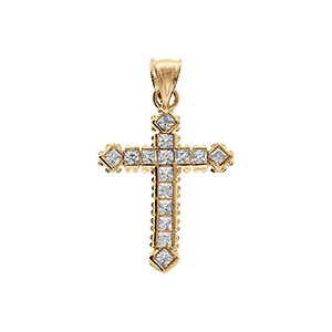 Pendentif en vermeil croix  avec oxydes blancs sertis - 17x12mm