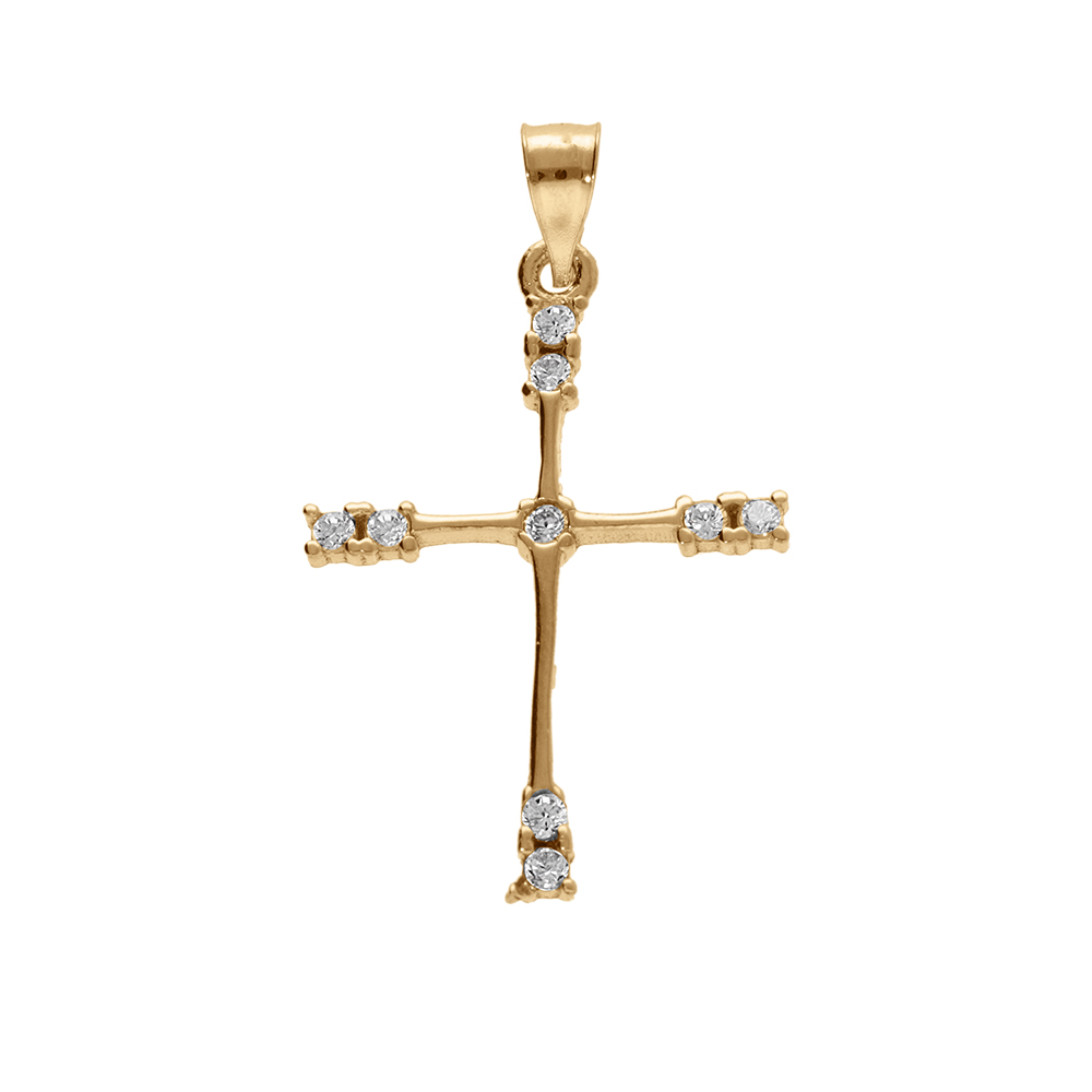 Pendentif en vermeil croix avec oxydes blancs sertis - 20x15mm - Vue 1