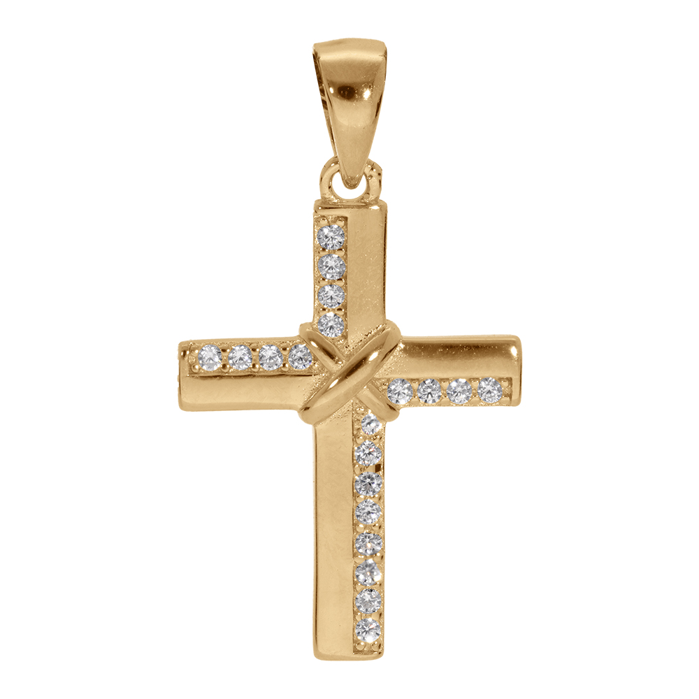 Pendentif en vermeil croix avec oxydes blancs sertis - 23x17mm - Vue 1