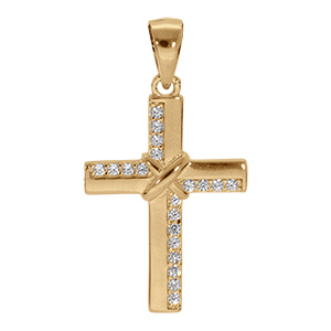 Pendentif en vermeil croix avec oxydes blancs sertis - 23x17mm