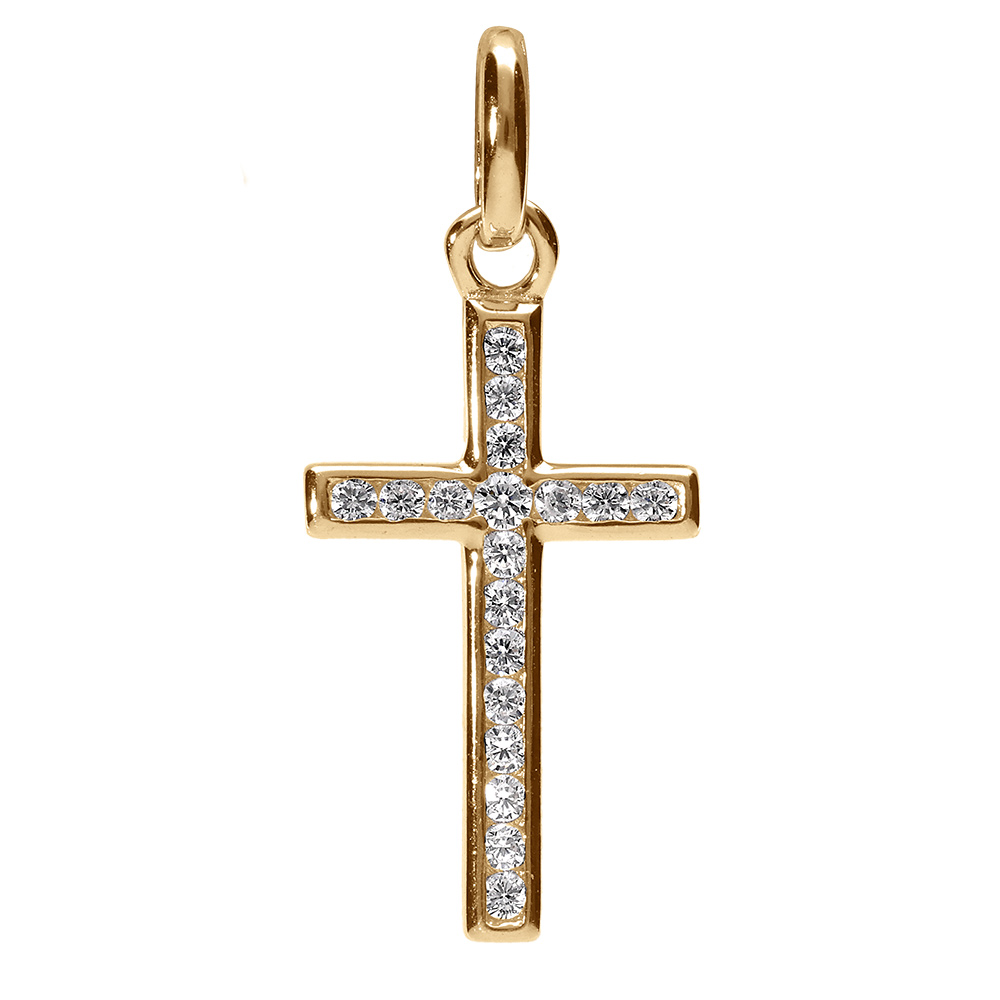 Pendentif  en vermeil croix avec oxydes blancs sertis grand mod�le - Vue 1