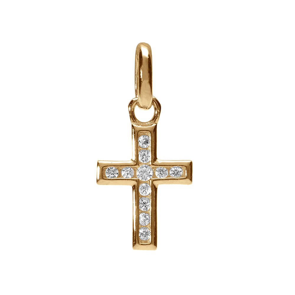 Pendentif  en vermeil croix avec oxydes blancs sertis petit mod�le - Vue 1