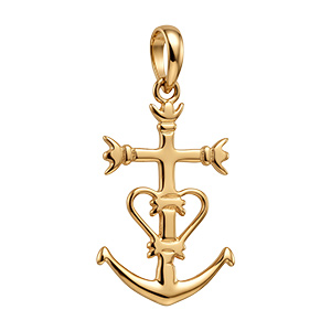 Pendentif en vermeil croix camarguaise moyen mod�le - Symbole de la Camargue, tridents, ancre et coeur