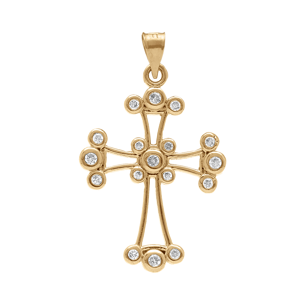 Pendentif en vermeil croix chaldeenne avec oxydes blancs - 23mm x 16mm - Vue 1