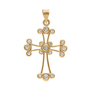 Pendentif en vermeil croix chaldeenne avec oxydes blancs - 23mm x 16mm - Vue 1