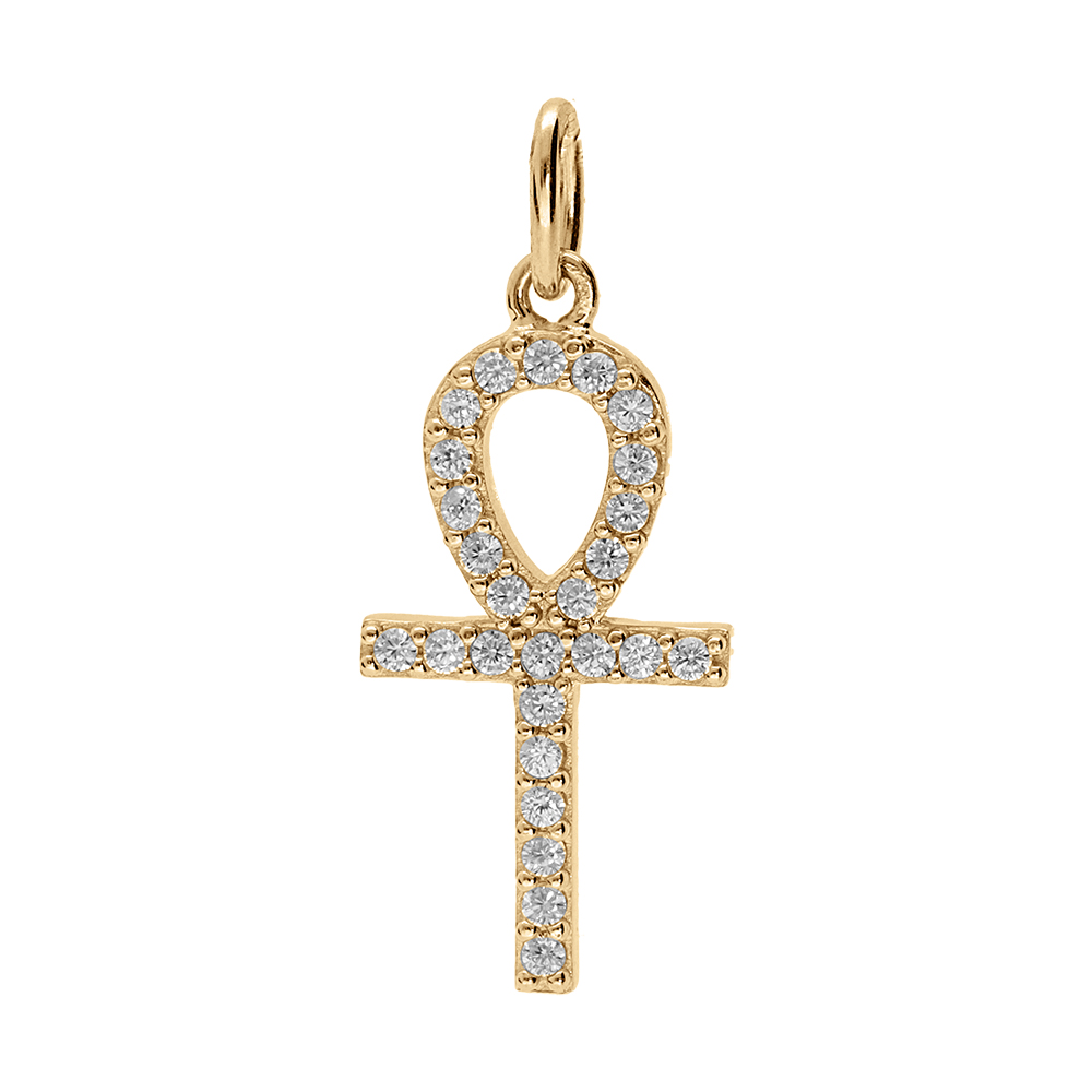 Pendentif en vermeil croix de vie �gyptienne avec oxydes blancs - 18 x 15mm - Vue 1
