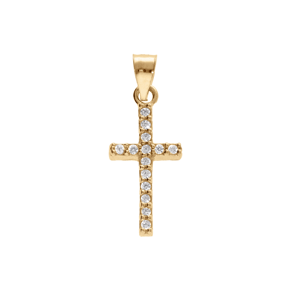 Pendentif en vermeil croix d(oxydes blancs - 17x0,7mm - Vue 1