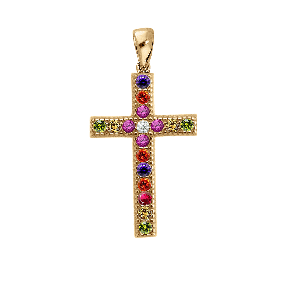 Pendentif en vermeil croix empierr�e multi couleur - dim 15 mm x 9 mm - Vue 1
