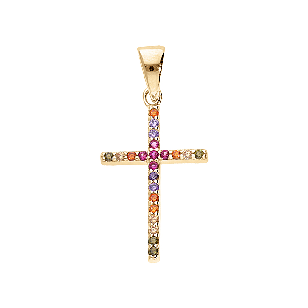 Pendentif en vermeil croix empierr�e multi couleur - dim 20 mm x 14 mm - Vue 1