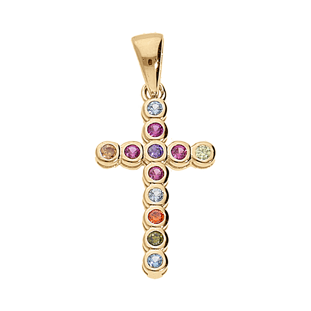 Pendentif en vermeil croix empierr�e multicouleur -dim 20 x 12 mm - Vue 1