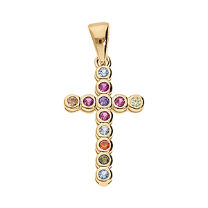 Pendentif en vermeil croix empierre multicouleur -dim 20 x 12 mm
