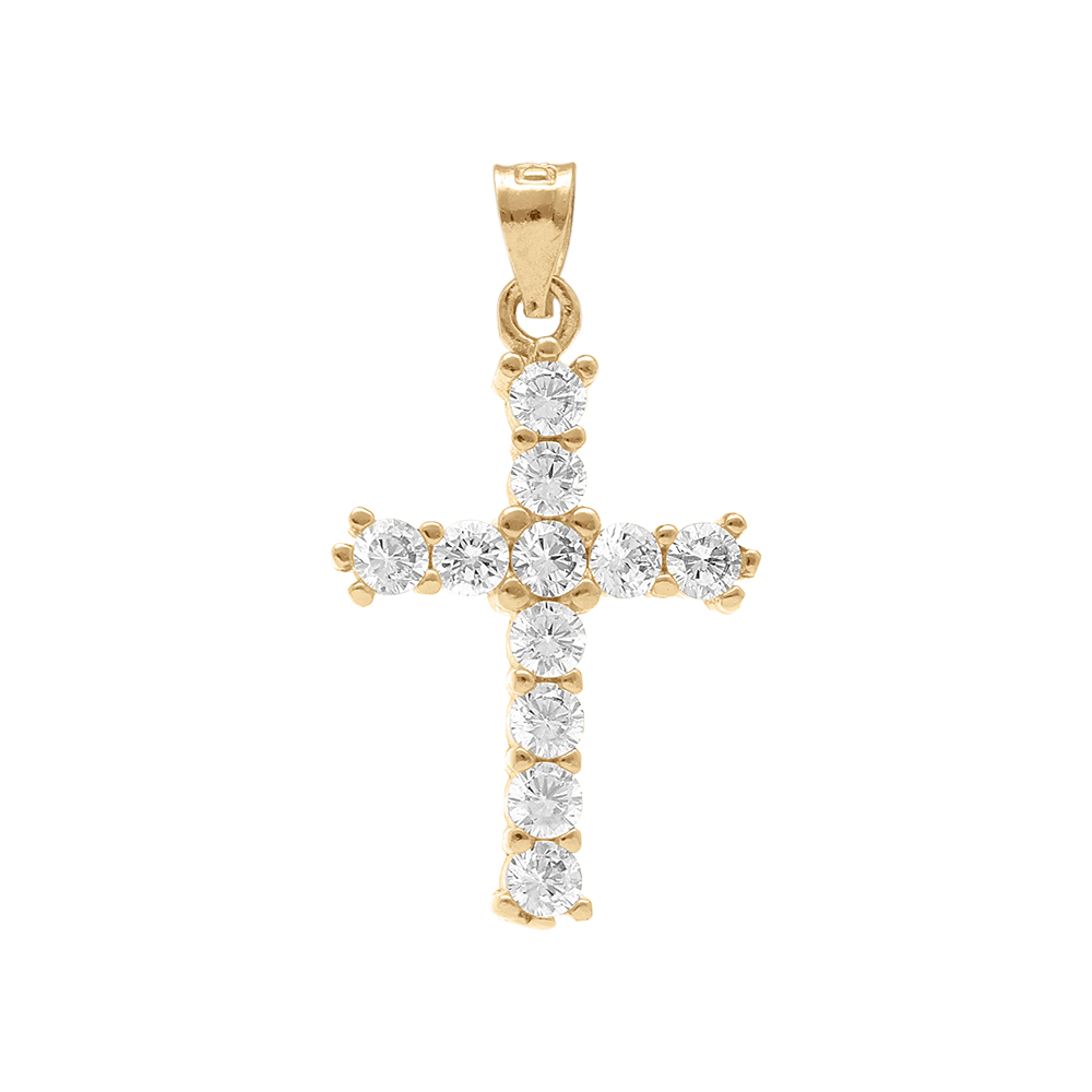 Pendentif en vermeil croix empli d\'oxydes blancs sertis - 20mm x 13mm - Vue 1