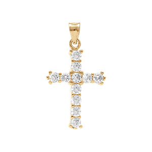 Pendentif en vermeil croix empli d'oxydes blancs sertis - 20mm x 13mm
