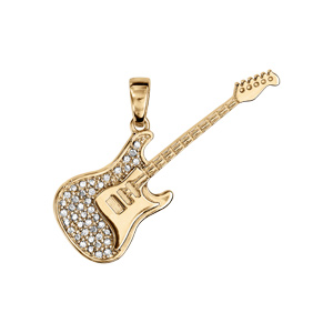 Pendentif en vermeil et oxydes sertis guitare rock 35mm - Vue 1