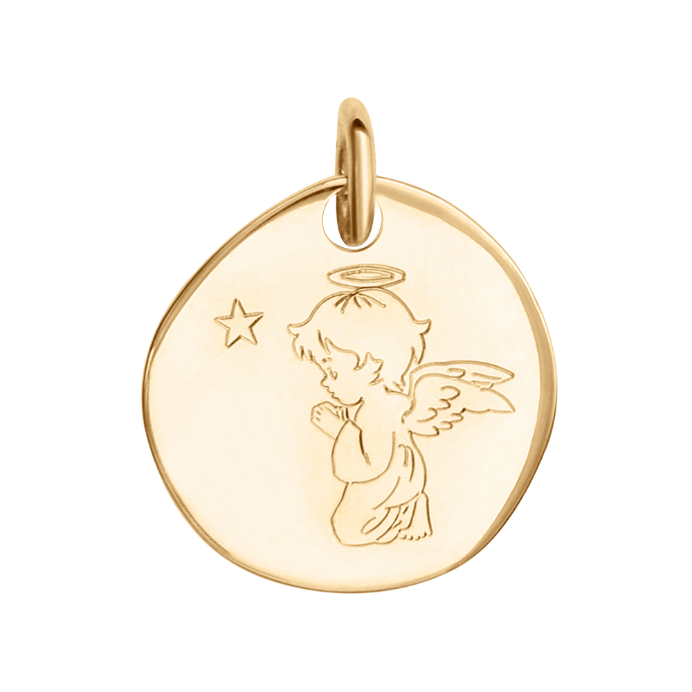 Pendentif en vermeil galet Ange priere - 18mm - Vue 1