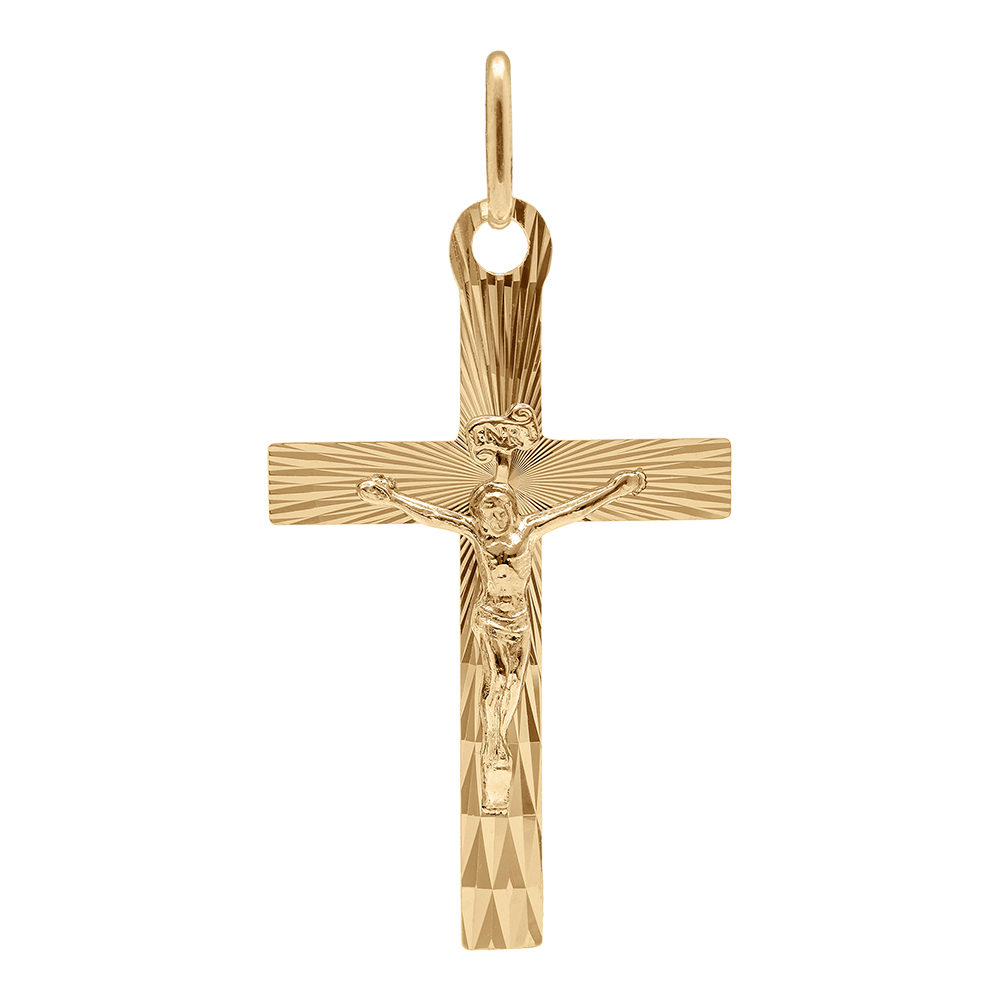 Pendentif en vermeil J�sus Christ sur croix diamant�e  - 34mm x 20mm - Vue 1