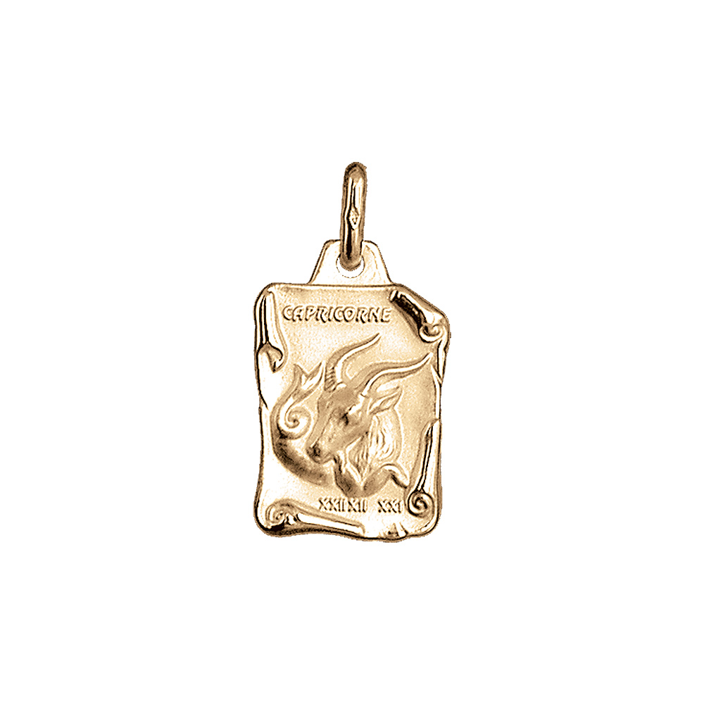 Pendentif en vermeil massif brillant et sable grand parchemin capricorne - Vue 1