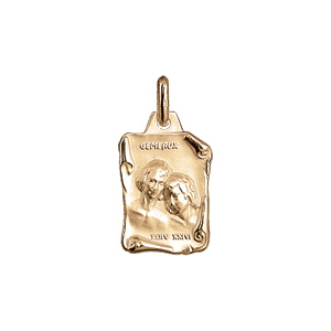 Pendentif en vermeil massif brillant et sable grand parchemin gemeaux - Vue 1