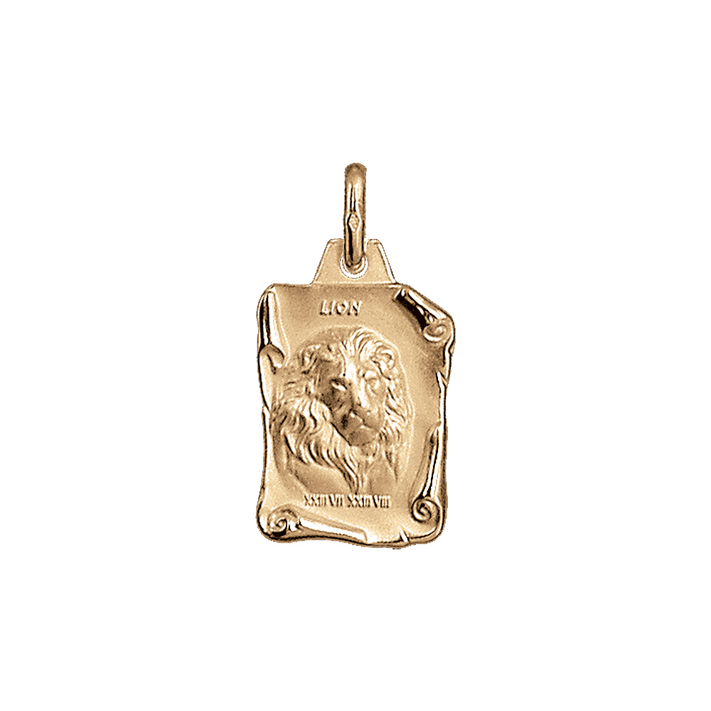 Pendentif en vermeil massif brillant et sable grand parchemin lion - Vue 1