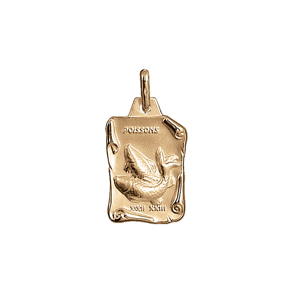 Pendentif en vermeil massif brillant et sable grand parchemin poissons - Vue 1