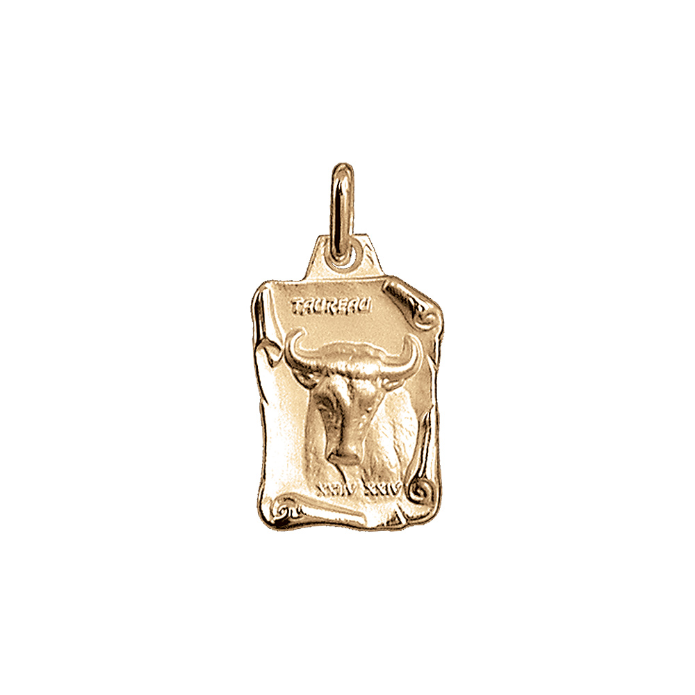 Pendentif en vermeil massif brillant et sable grand parchemin taureau - Vue 1
