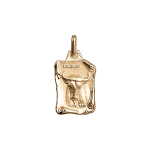 Pendentif en vermeil massif brillant et sable grand parchemin taureau - Vue 1