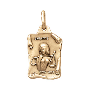 Pendentif  en vermeil massif vieilli grand parchemin balance