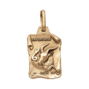 Pendentif en vermeil massif vieilli grand parchemin capricorne