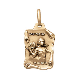 Pendentif en vermeil massif vieilli grand parchemin sagittaire
