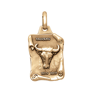 Pendentif en vermeil massif vieilli grand parchemin taureau