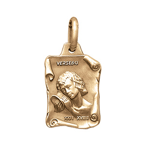 Pendentif en vermeil massif vieilli grand parchemin verseau