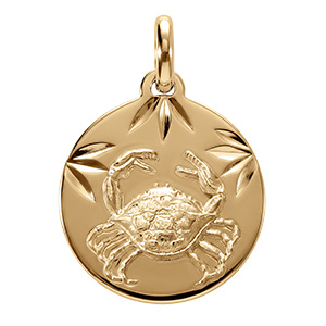 Pendentif en vermeil m�daille 15mm diamant�e zodiaque cancer