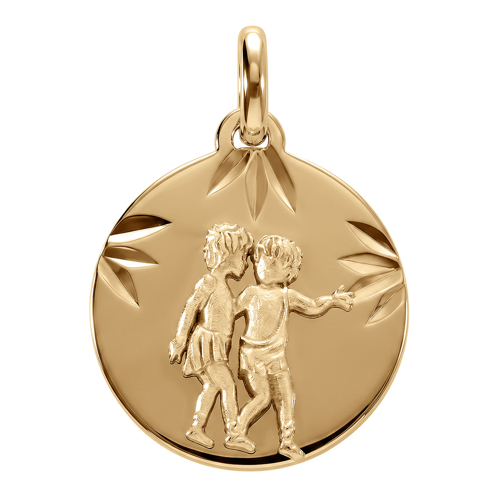 Pendentif en  vermeil m�daille 15mm diamant�e zodiaque gemeaux - Vue 1