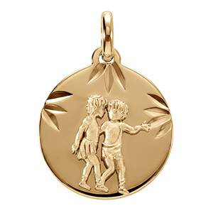 Pendentif en  vermeil m�daille 15mm diamant�e zodiaque gemeaux