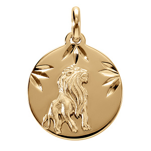 Pendentif en vermeil m�daille 15mm diamant�e  zodiaque lion