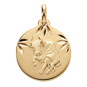 Pendentif en vermeil m�daille 15mm diamant�e zodiaque taureau