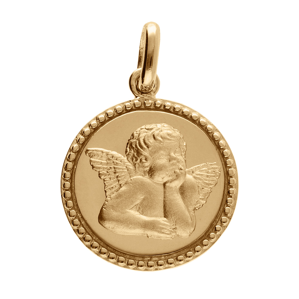 Pendentif en vermeil m�daille  diamant� avec Ange - 15mm - Vue 1