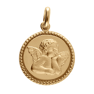 Pendentif en vermeil m�daille  diamant� avec Ange - 15mm