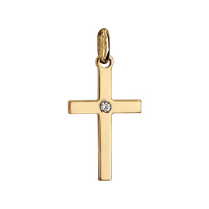 Pendentif en vermeil petite croix avec un oxyde blanc serti - Vue 1