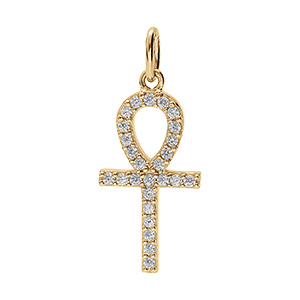 Pendentif en vermeil platin croix de vie gyptienne avec oxydes blancs - 18 x 15mm