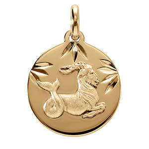 Pendentif en vermeil rhdoie m�daille 15mm diamant�e zodiaque capricorne
