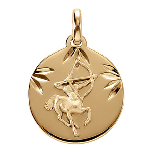 Pendentif en vermeil rhdoie m�daille 15mm diamant�e zodiaque sagittaire