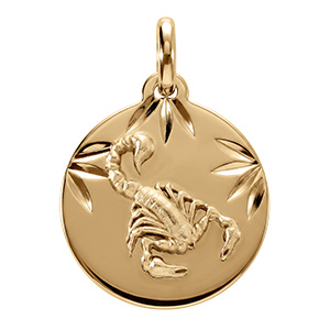 Pendentif en vermeil rhdoie m�daille 15mm diamant�e zodiaque scorpion