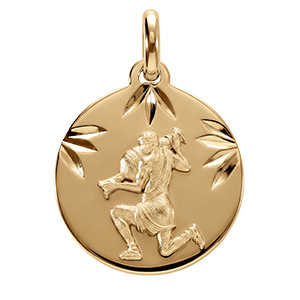 Pendentif en vermeil rhdoie m�daille 15mm diamant�e zodiaque verseau
