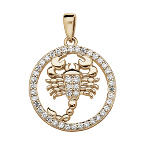 Pendentif en vermeil signe du zodiaque Scorpion et contour d\'oxydes blancs sertis - Vue 1