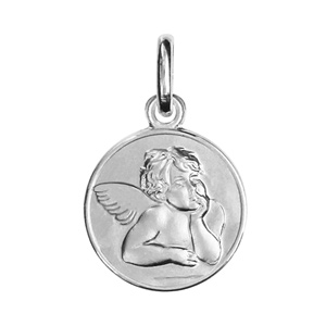 Pendentif mdaille en argent rhodi avec ange - diamtre 12mm - Vue 1